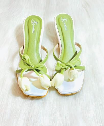 Women's Floral Bow Block Heel Slip-On Sandals | Stylish Party Heels