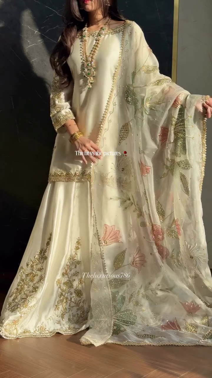 Women’s Off White Embroidered Sharara Suit Set with Organza Dupatta | Luxury Wedding & Festive Ethnic Wear for Women | Designer Party Wear Outfit