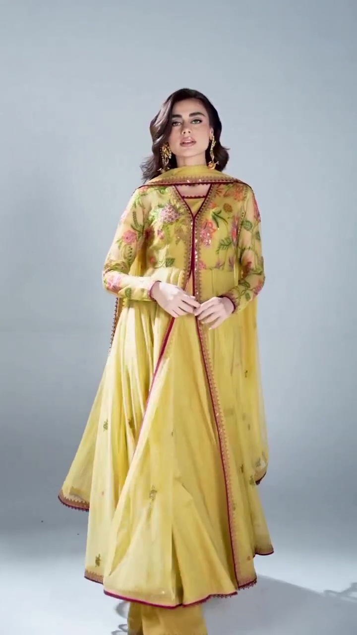 Women's Mustard Yellow Floral Embroidered Anarkali Suit Set with Dupatta | Premium Designer Ethnic Wear for Wedding, Festive & Party | XS-XXL
