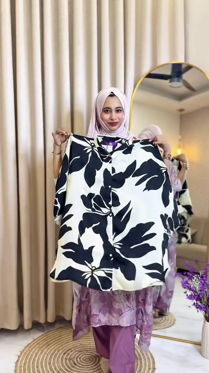 Elegant Black & White Printed Co-Ord Set for Women 🖤🤍 | Modest Oversized Shirt & Palazzo Set | Trendy Casual Wear | XXS–XXL Available