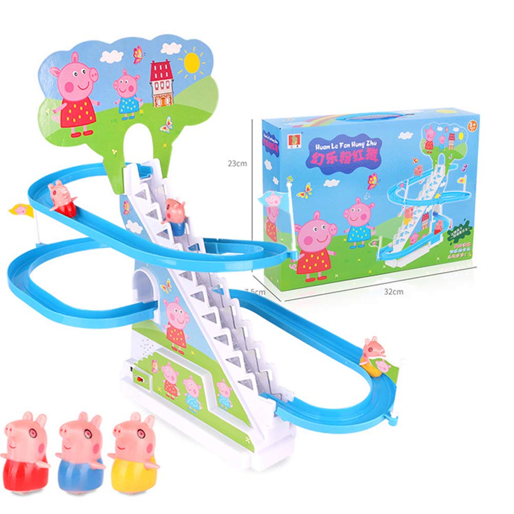 🐷 Cartoon Pig Automatic Climbing Stair Track Toy | Musical Escalator Race Track with Moving Figures | Battery Operated Educational Toy | Multiple Designs & Colors