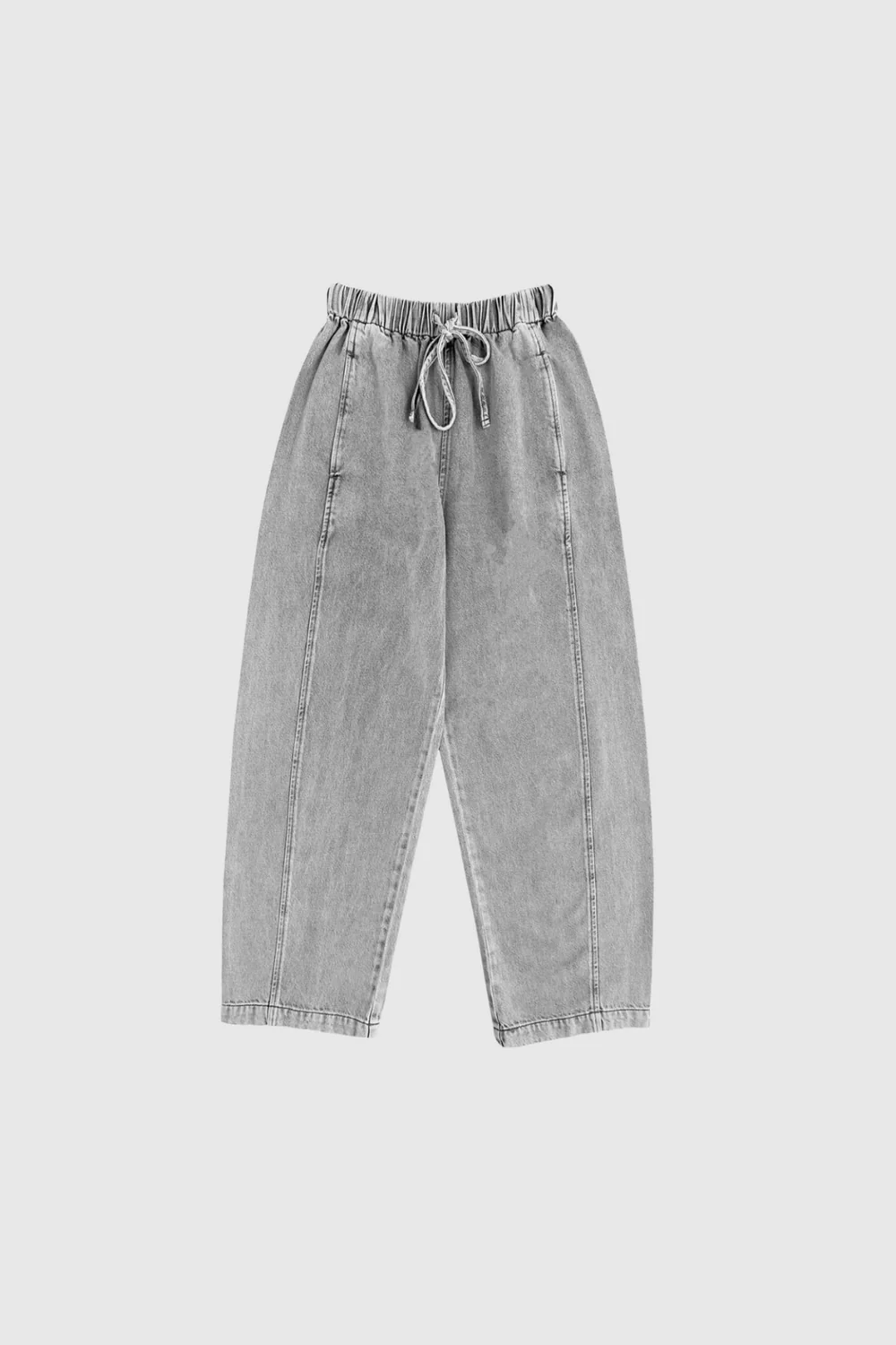 Women's Grey Washed Denim Barrel Fit Jeans with Drawstring | XXS–XXL