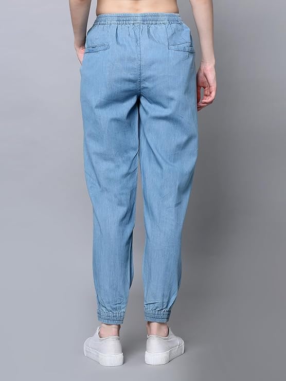 Women's Light Wash Denim Wide Leg Palazzo Pants with Pockets | XXS–XXL