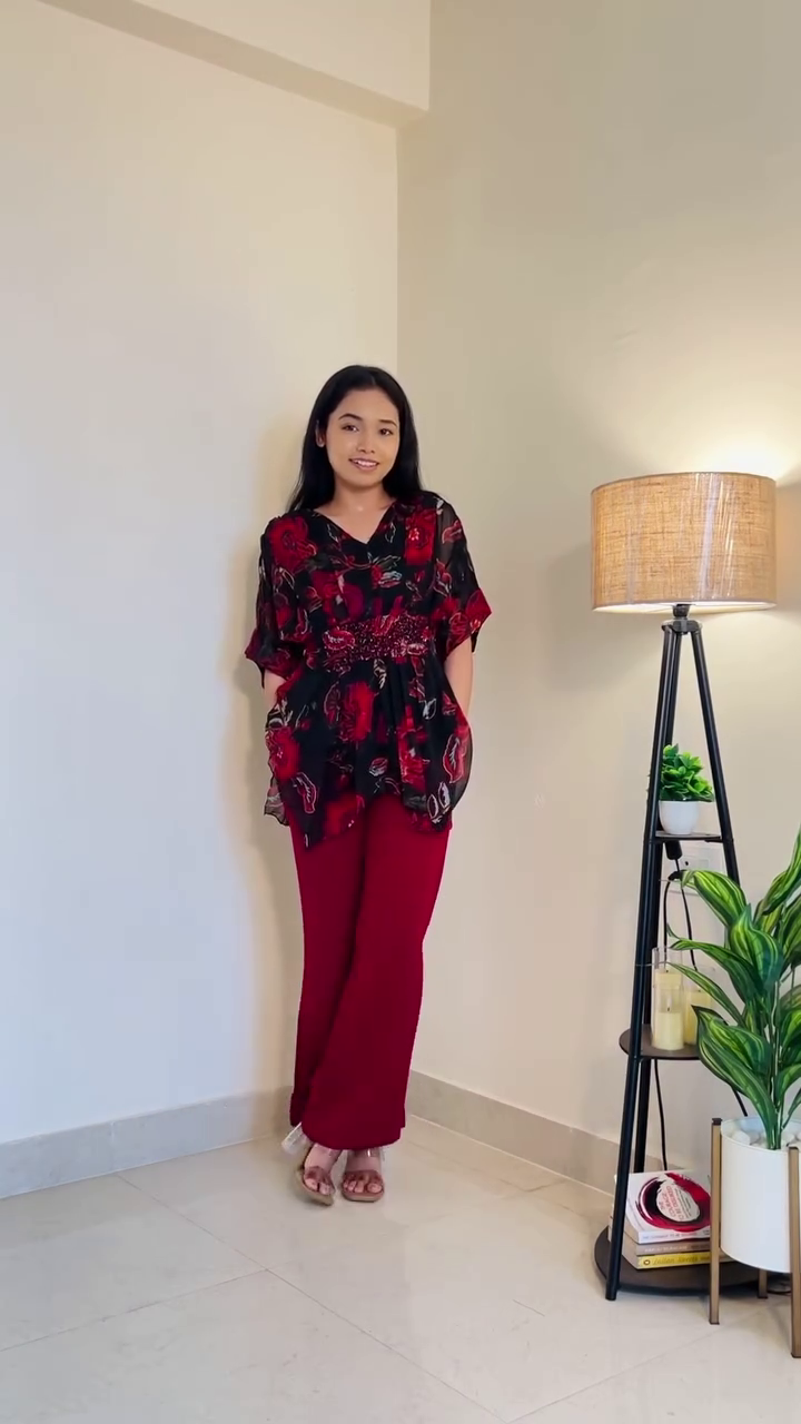 Elegant Black Floral Co-Ord Set for Women 🖤🌸 | Sheer Peplum Top with Palazzo Pants | Party & Evening Wear | XXS–XXL Available
