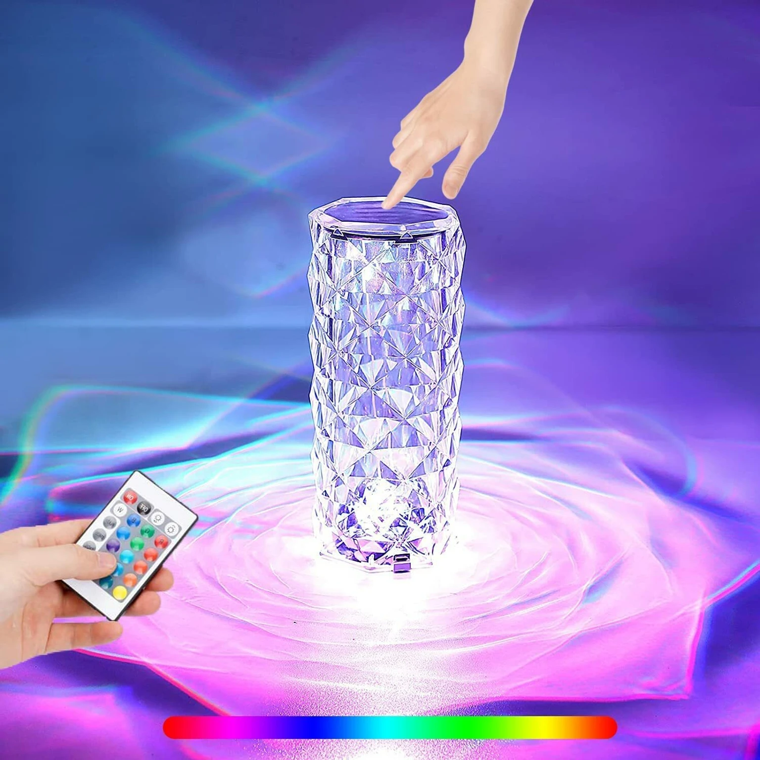 Crystal RGB Table Lamp with Remote Control | Rechargeable LED Diamond Night Light | 16 Color Touch Lamp for Bedroom, Living Room, Home Décor, Café & Gift